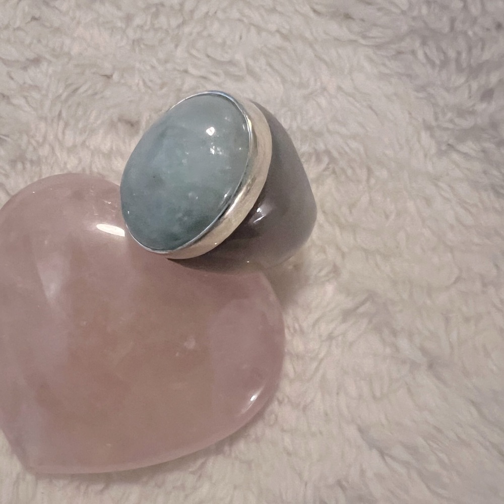 Natural Aquamarine & Chalcedony Agate GSJ Sterling Statement Ring